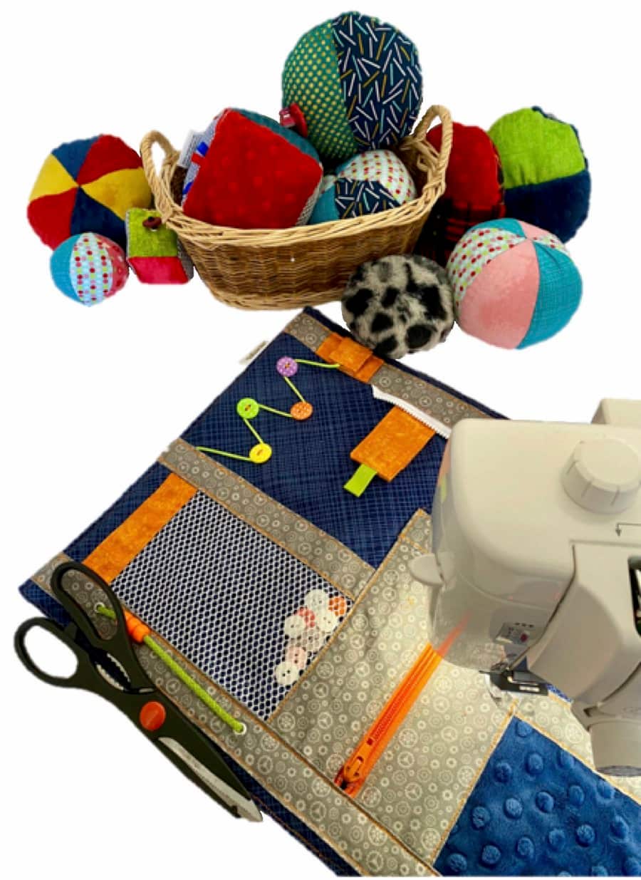 machine à coudre avec ciseau et panier de balles, sewing machine with scissor and basket of balls